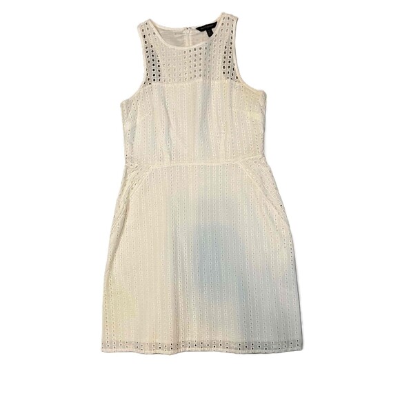 Banana Republic 0P White Eyelet Dress Sleeveless Petite Small preppy Beach Vacay - Picture 1 of 5